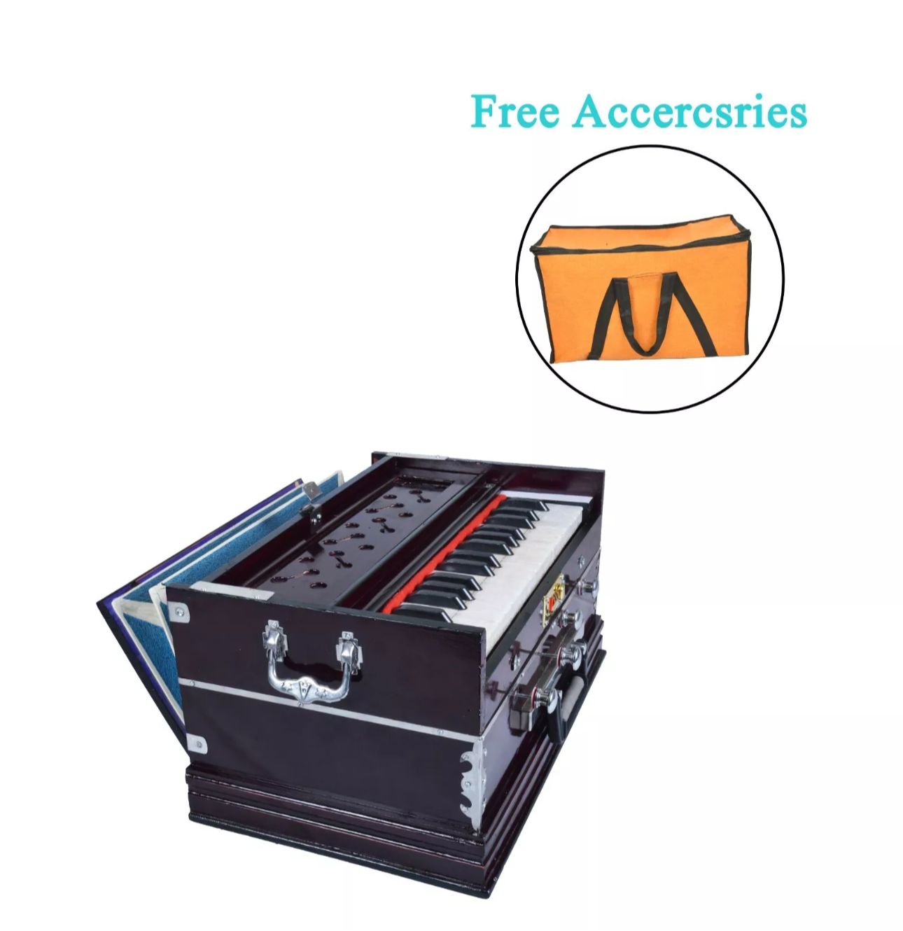 Indian Harmonium – 32 Keys, 4 Stoppers, Double Reed Kail Wood – Traditional Musical Instrument for Classical & Devotional Music