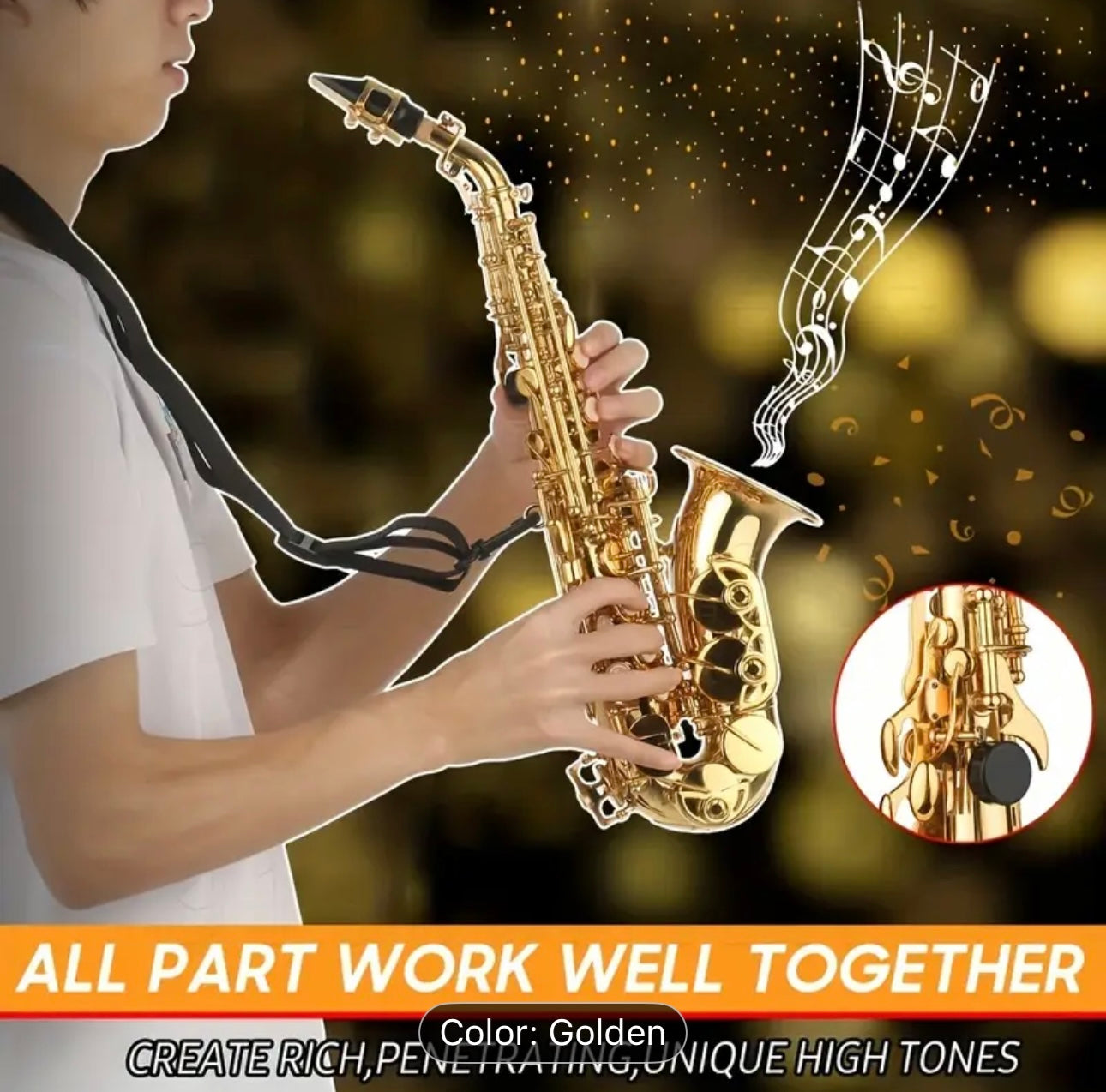 Professional Curved Soprano Saxophone – Bb Key, Gold Finish,