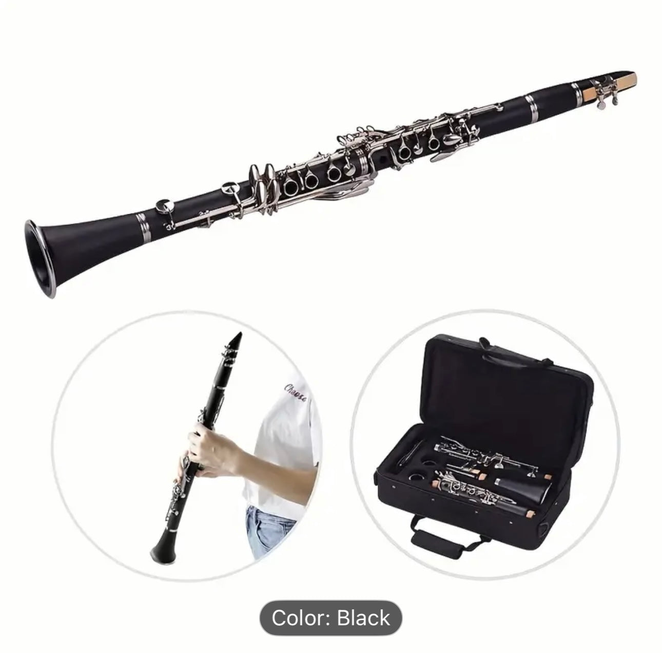 Beginner Bb Clarinet Set – 17 Keys, Bakelite Body, Nickel-Plated,