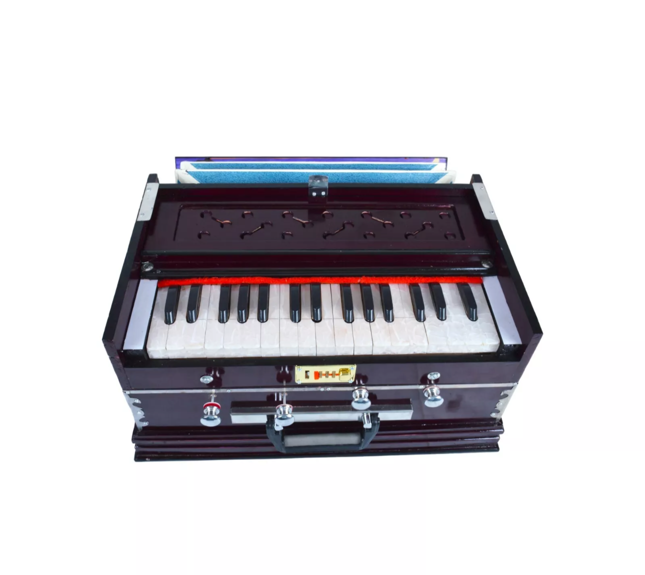 Indian Harmonium – 32 Keys, 4 Stoppers, Double Reed Kail Wood – Traditional Musical Instrument for Classical & Devotional Music