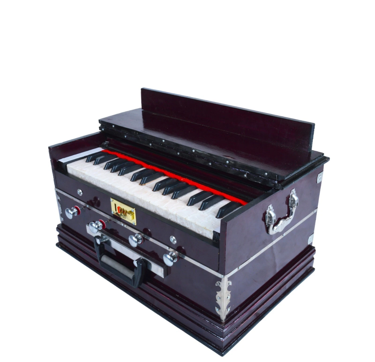 Indian Harmonium – 32 Keys, 4 Stoppers, Double Reed Kail Wood – Traditional Musical Instrument for Classical & Devotional Music