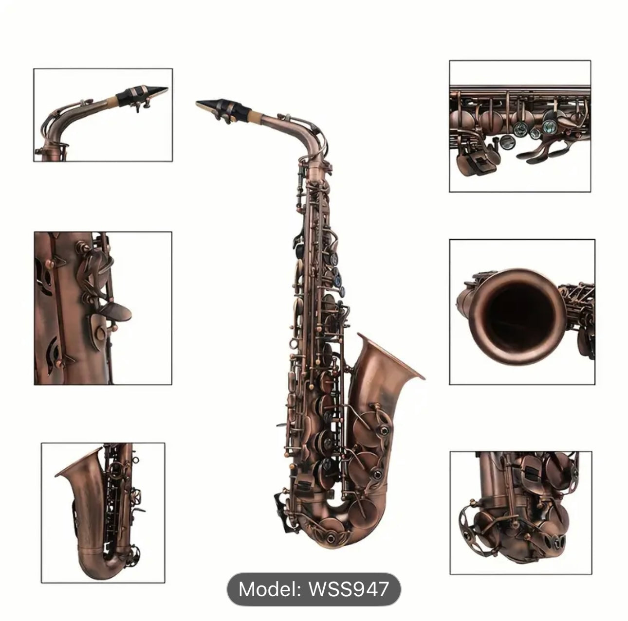 SLADE WSS947 Eb Alto Saxophone – Reddish Brown Brass, Polished Finish, Abalone Shell Keys, Case & Accessories