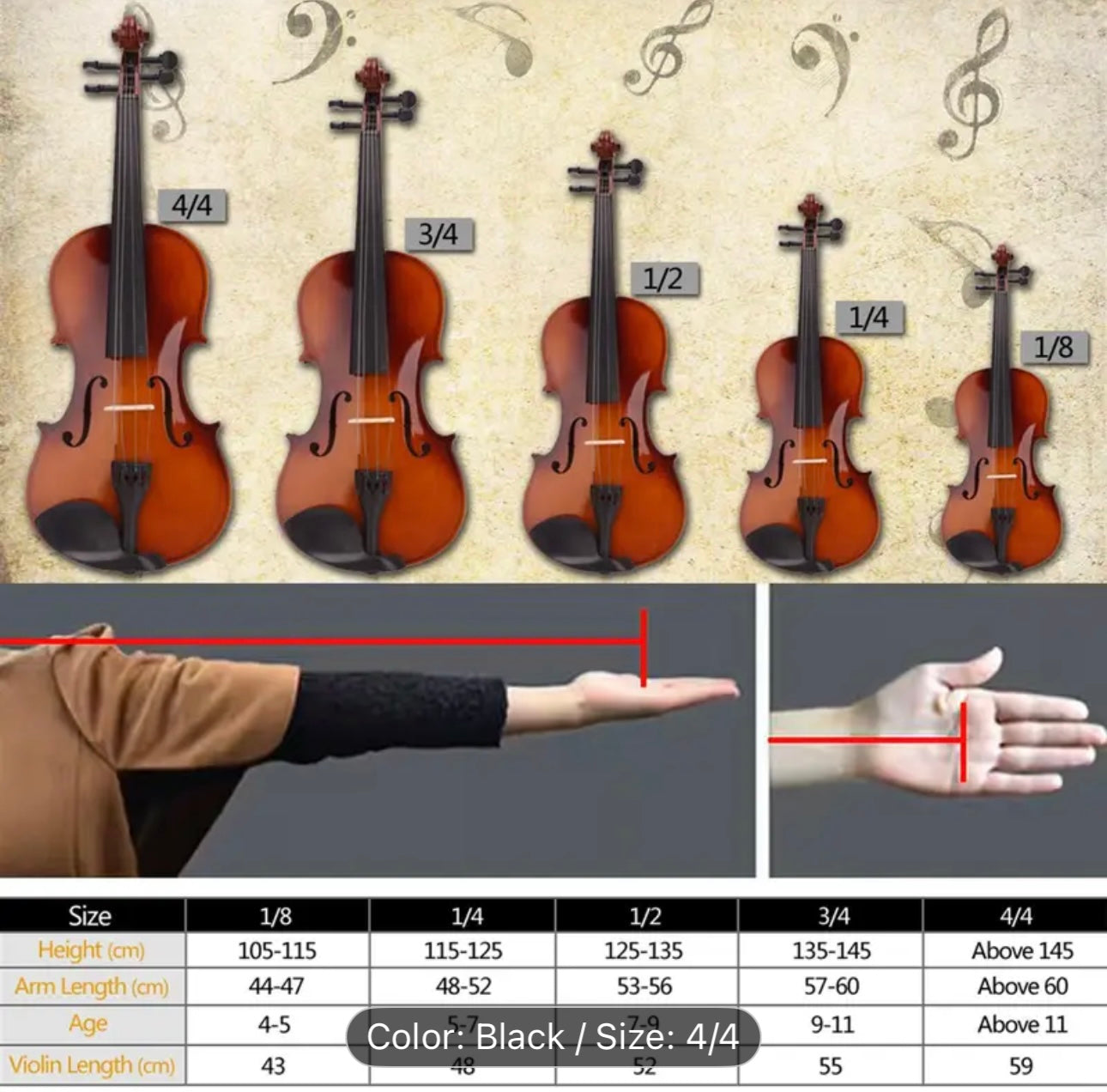 4/4 Full Size Acoustic Violin Set – Beginner Student Violin with Case,