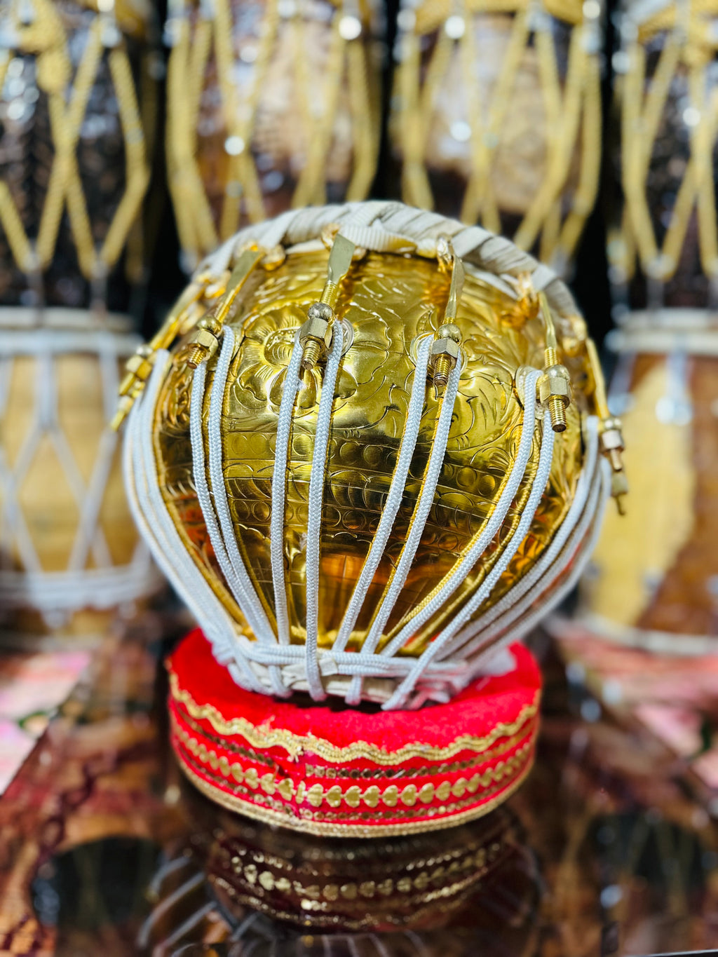 Golden 6.4kg Copper Bayan + 5.75" C#/D Red SheeshAM TABLA