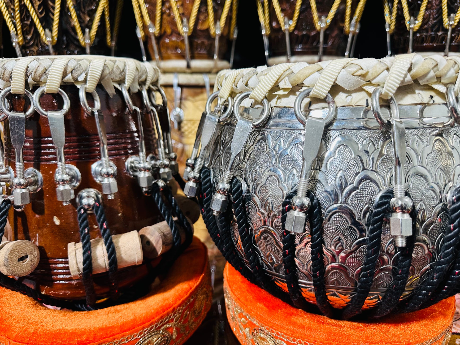 Professional Silver Engraved Tabla Set | Sheesham Wood Dayan & Brass Bayan