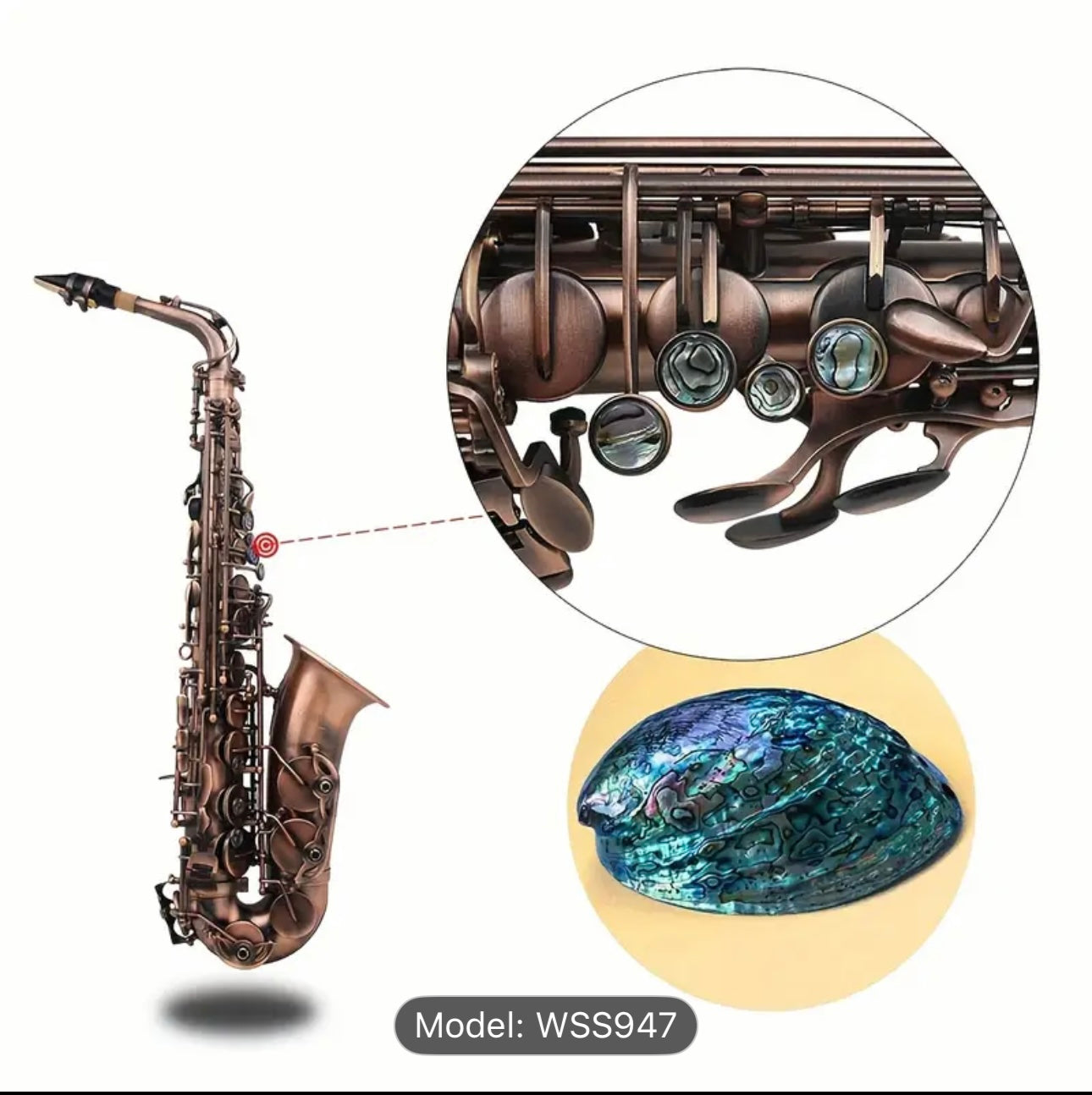 SLADE WSS947 Eb Alto Saxophone – Reddish Brown Brass, Polished Finish, Abalone Shell Keys, Case & Accessories