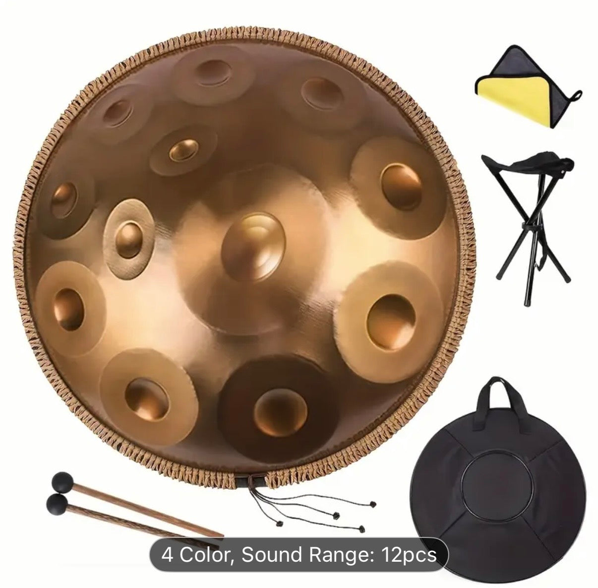 432Hz 12-Note Handpan Drum D Minor – Professional Steel Tongue Drum for Meditation, Yoga, Sound Healing, Relaxation | 22-Inch Set with Bag, Stand & Mallets