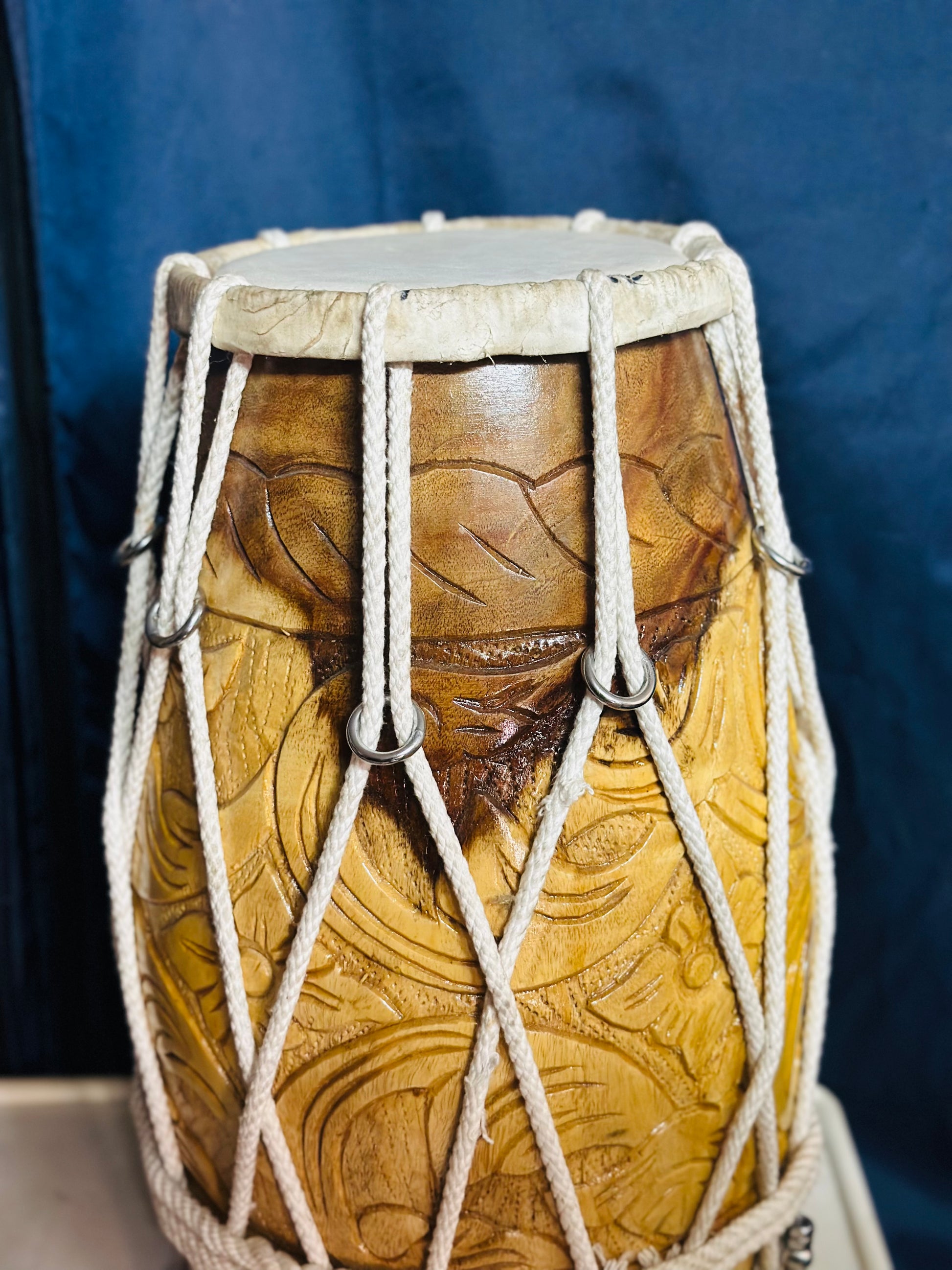 Handcrafted Carved Wooden Dholak | Professional Folk Drum