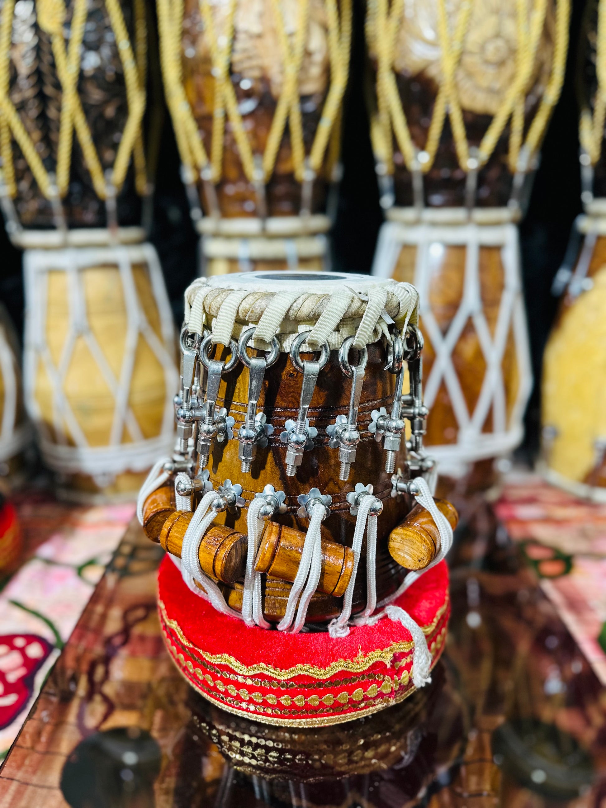 Professional Silver Engraved Tabla Set | Sheesham Wood Dayan & Brass Bayan