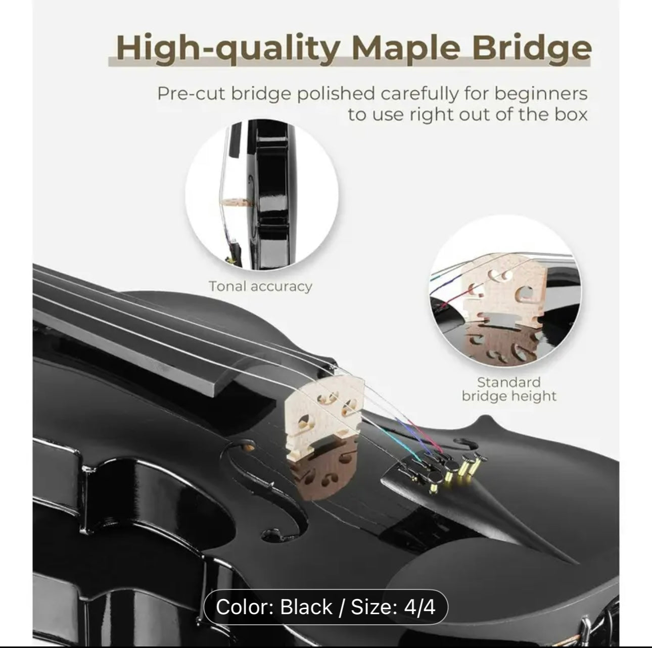 4/4 Full Size Acoustic Violin Set – Beginner Student Violin with Case,