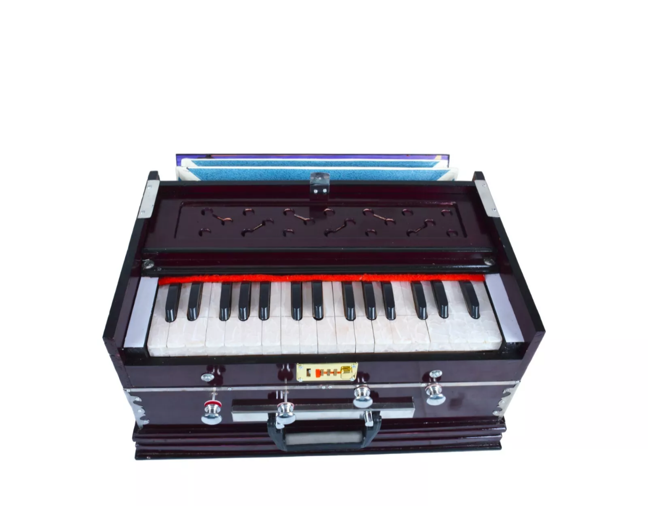 Indian Harmonium – 32 Keys, 4 Stoppers, Double Reed Kail Wood – Traditional Musical Instrument for Classical & Devotional Music
