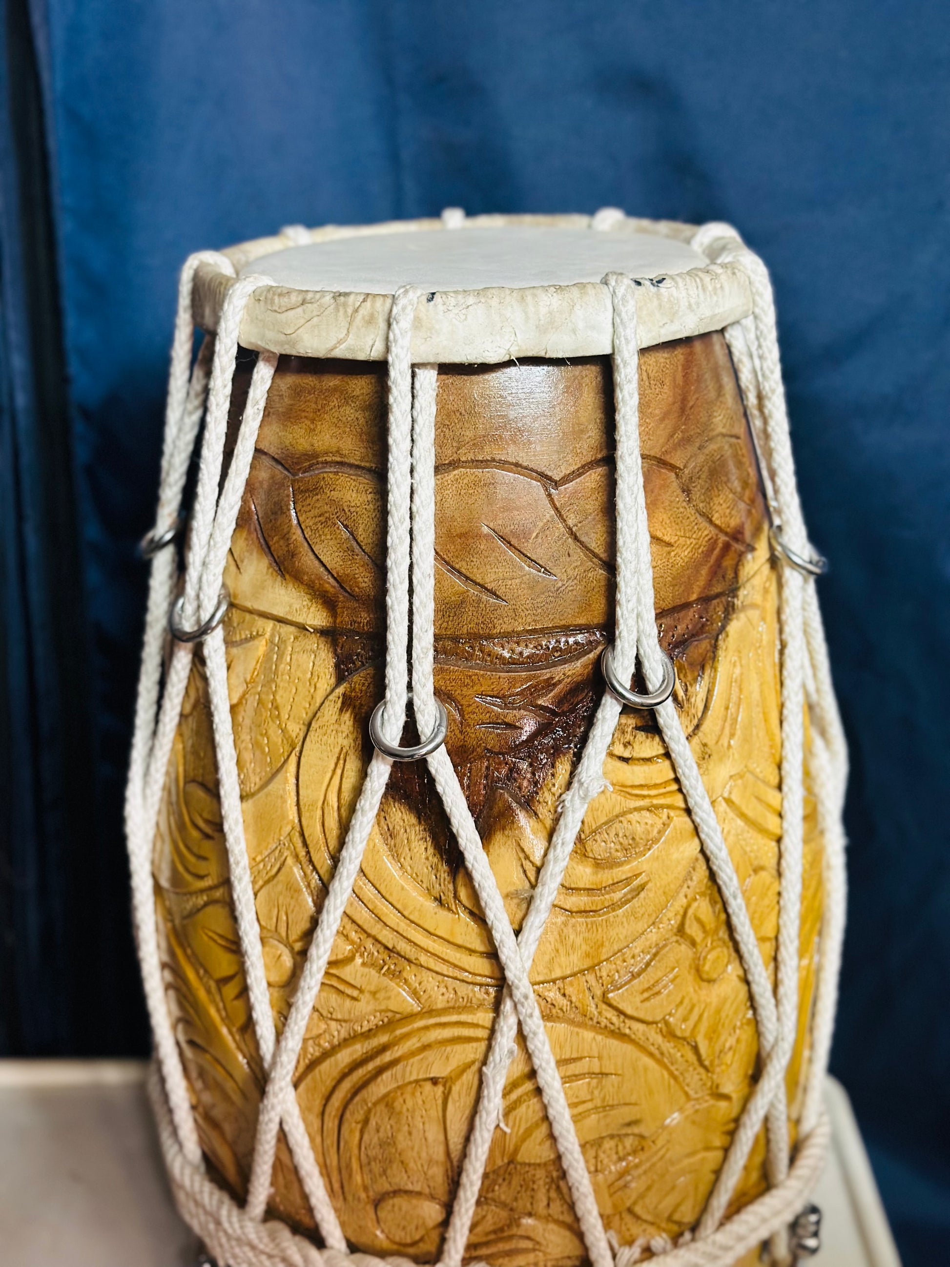 Handcrafted Carved Wooden Dholak | Professional Folk Drum