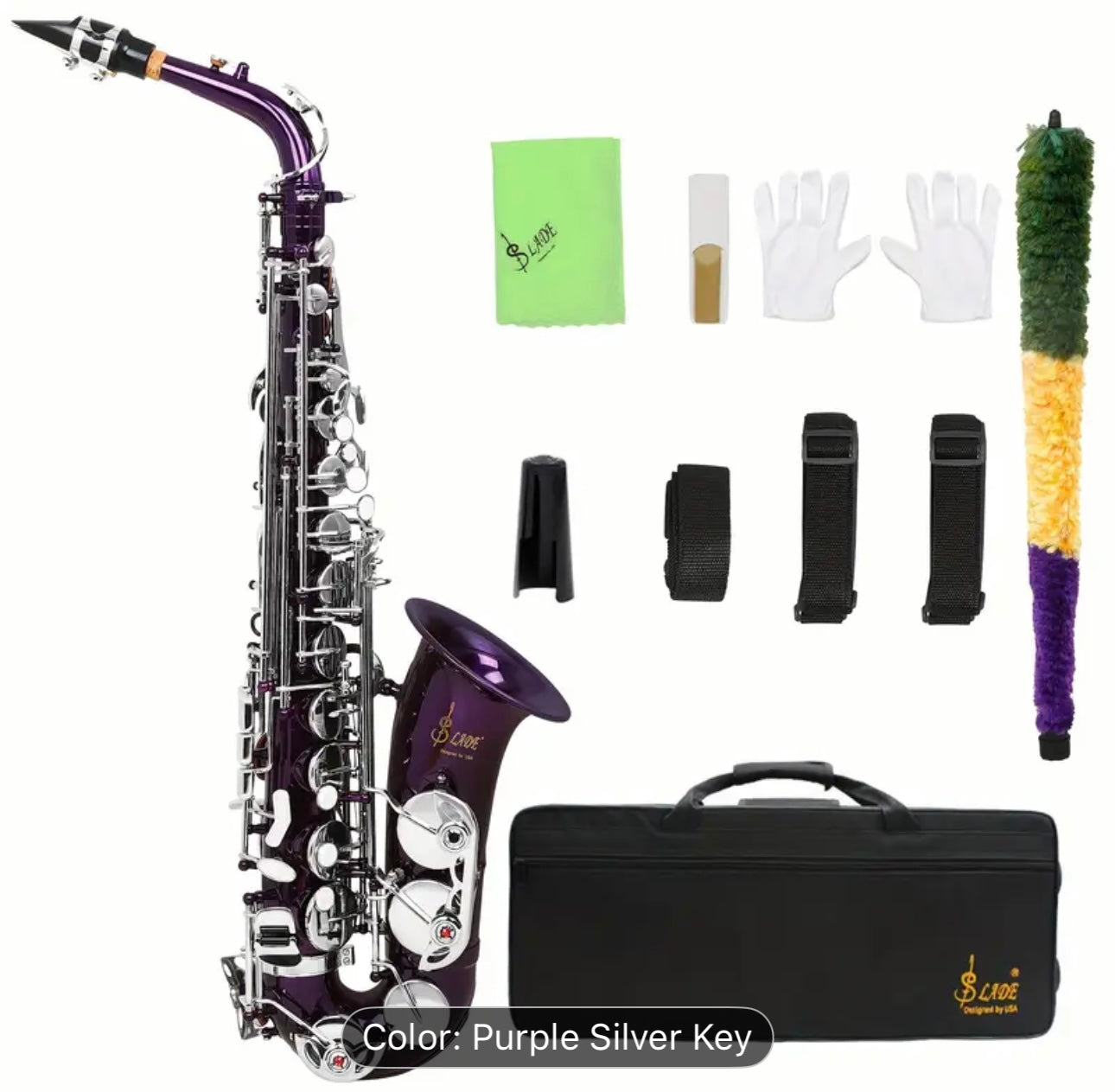 SLADE Red Middle Bass Saxophone – Purple & Golden Accents, Case & Accessories – Beginner/Professional Saxophone Set