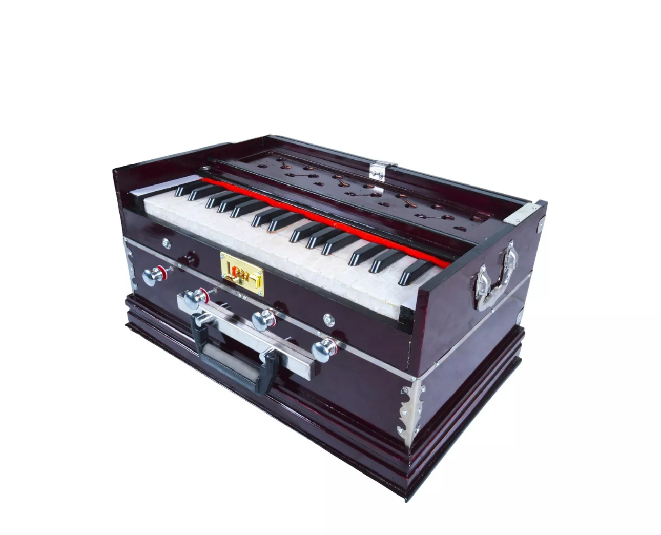 Indian Harmonium – 32 Keys, 4 Stoppers, Double Reed Kail Wood – Traditional Musical Instrument for Classical & Devotional Music