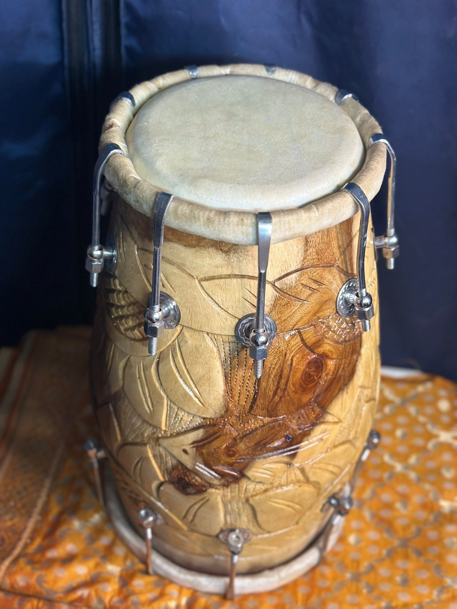 PROFESSIONAL HIGH QUALITY CARVED NUT & BOLT  DHOLAK