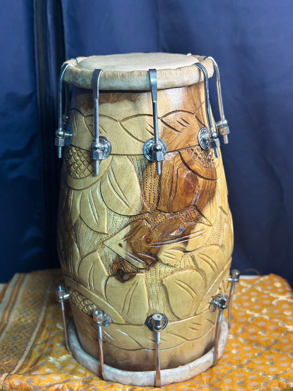 PROFESSIONAL HIGH QUALITY CARVED NUT & BOLT  DHOLAK