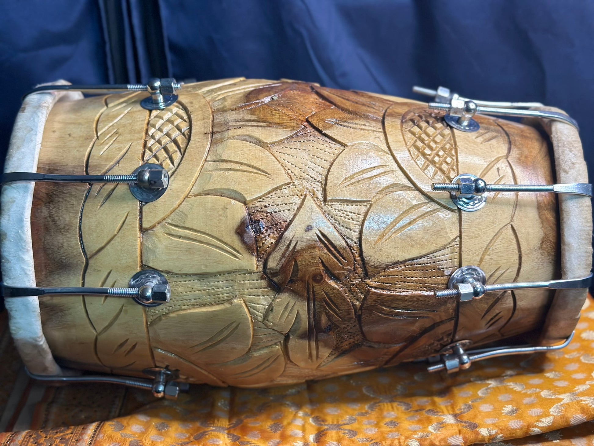 PROFESSIONAL HIGH QUALITY CARVED NUT & BOLT  DHOLAK