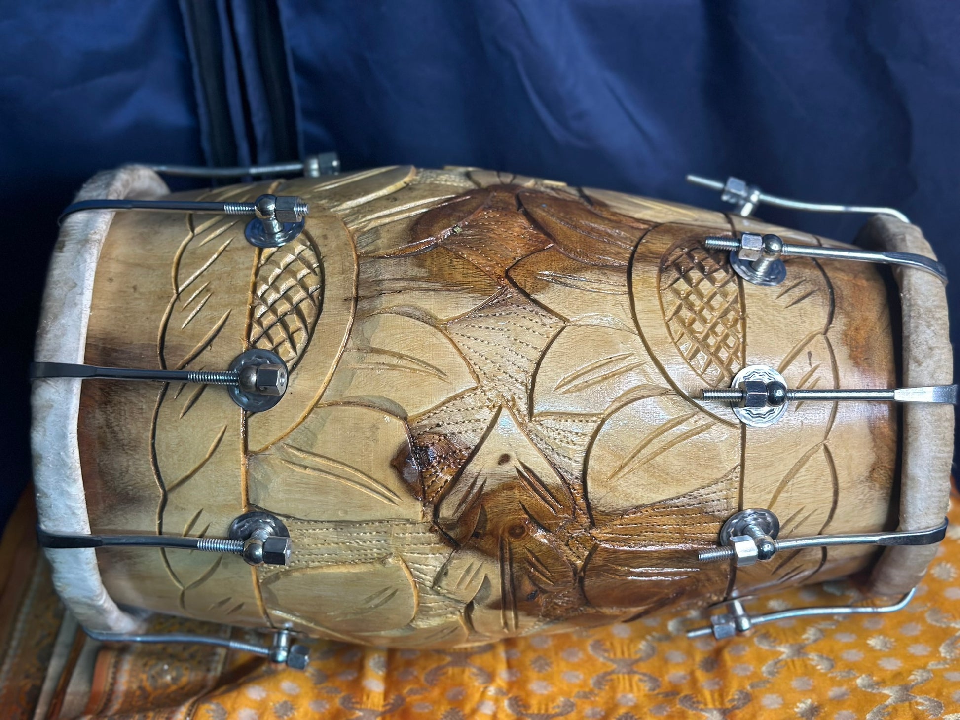 PROFESSIONAL HIGH QUALITY CARVED NUT & BOLT  DHOLAK