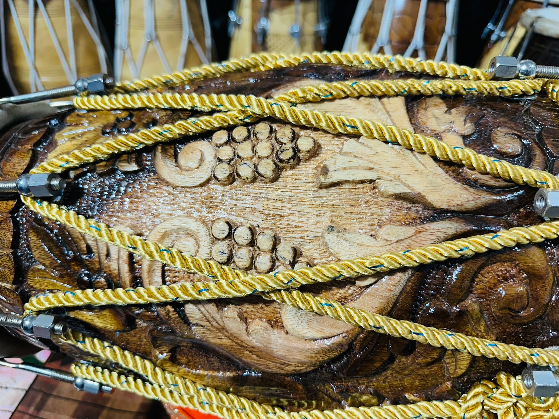 Premium Butterfly Brass Inlay Carved Dholak | Handcrafted Indian Folk Drum