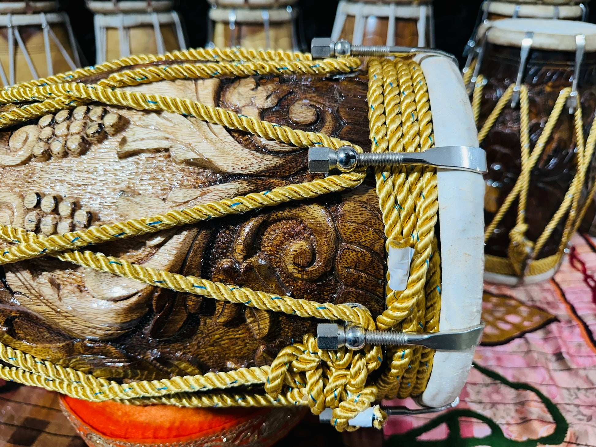 Premium Butterfly Brass Inlay Carved Dholak | Handcrafted Indian Folk Drum
