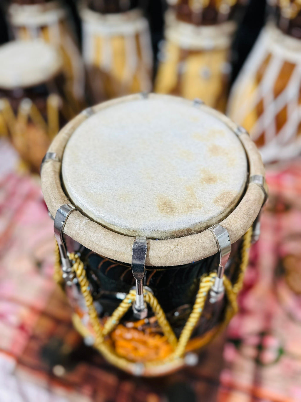 Handcrafted Flower carved Wooden Dholak | Dual Tone Polish