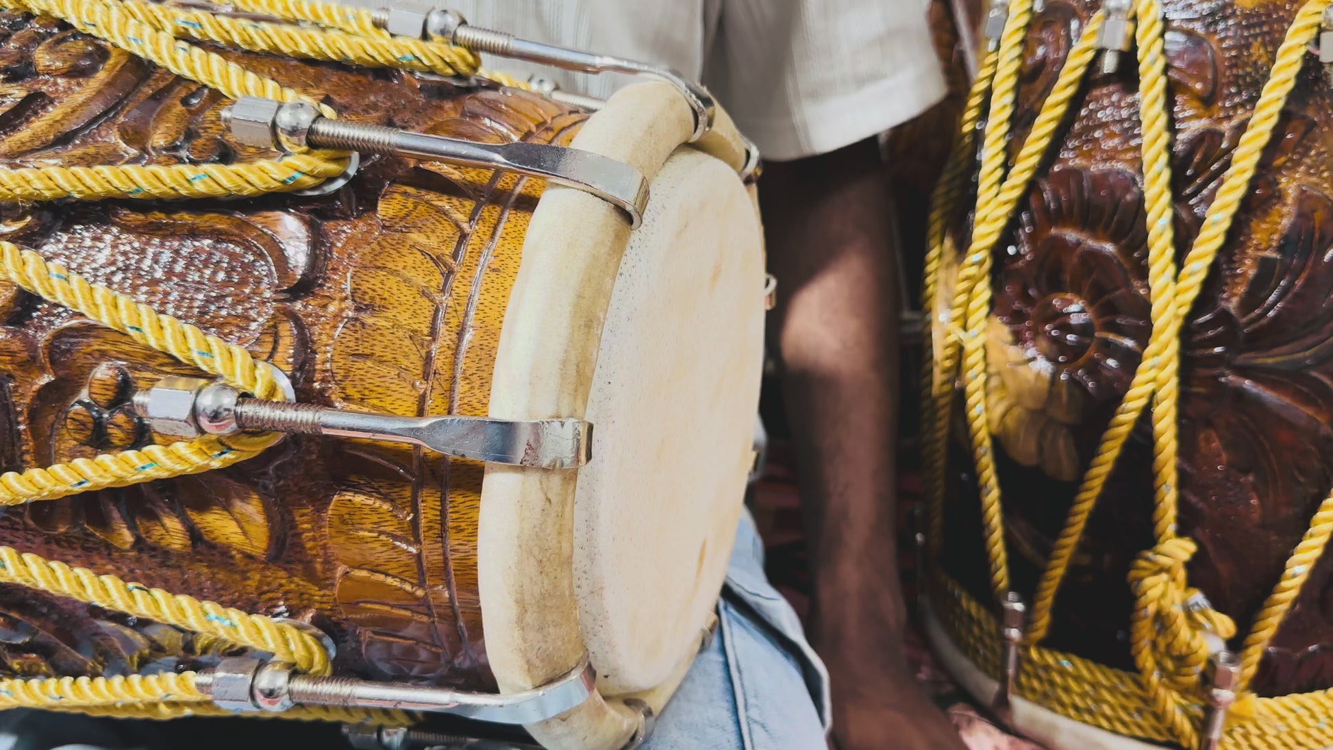 Premium Butterfly Brass Inlay Carved Dholak | Handcrafted Indian Folk Drum