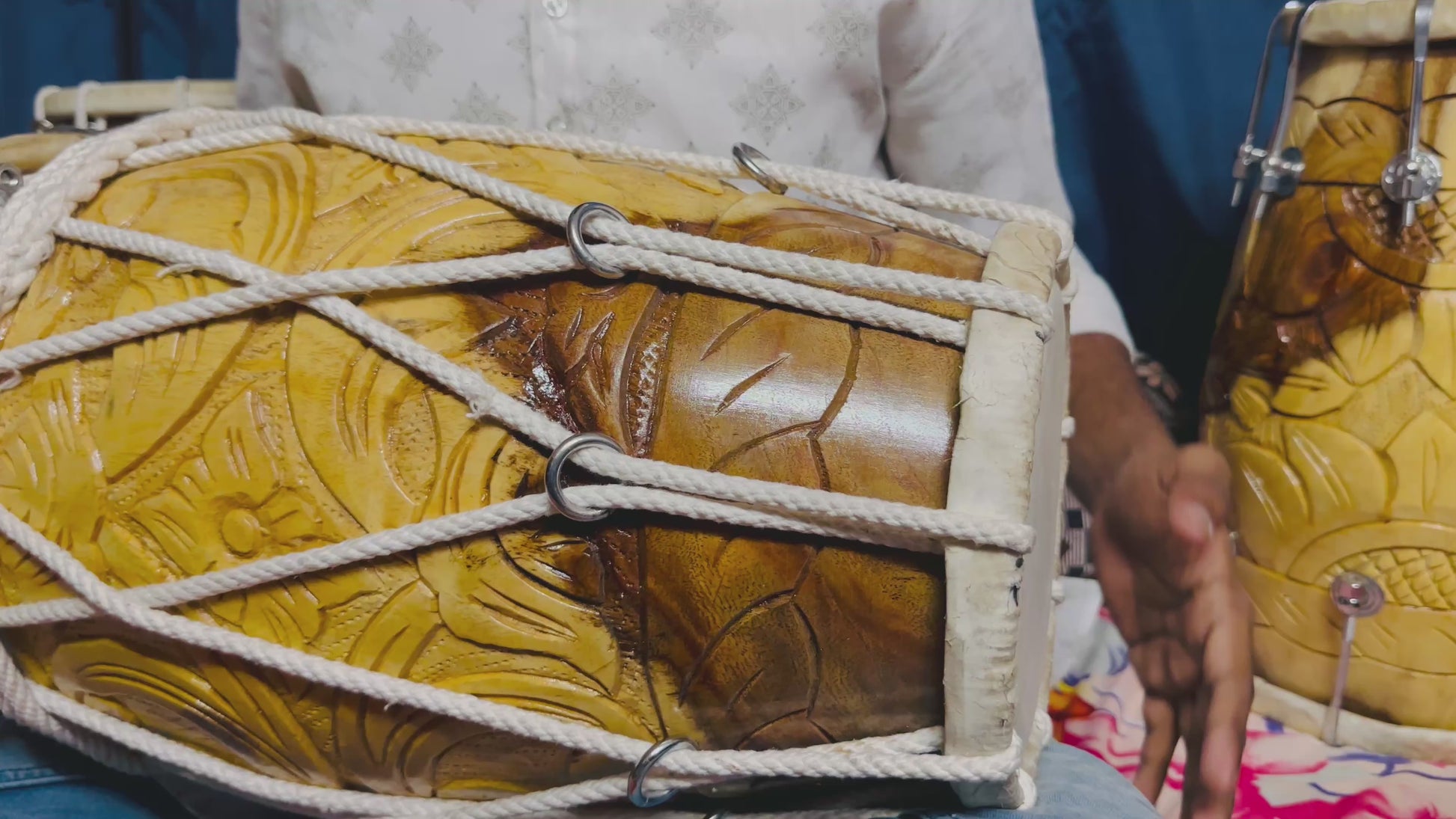 Handcrafted Carved Wooden Dholak | Professional Folk Drum