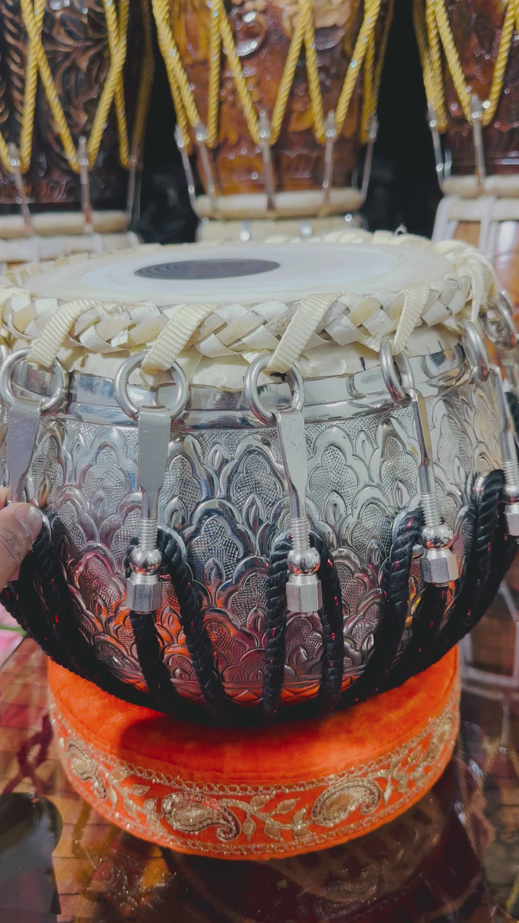 Professional Silver Engraved Tabla Set | Sheesham Wood Dayan & Brass Bayan